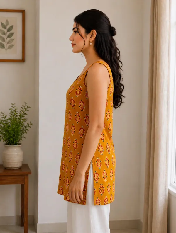 Mustard_Handblock-Style_Printed_Short_Kurti_For_Women