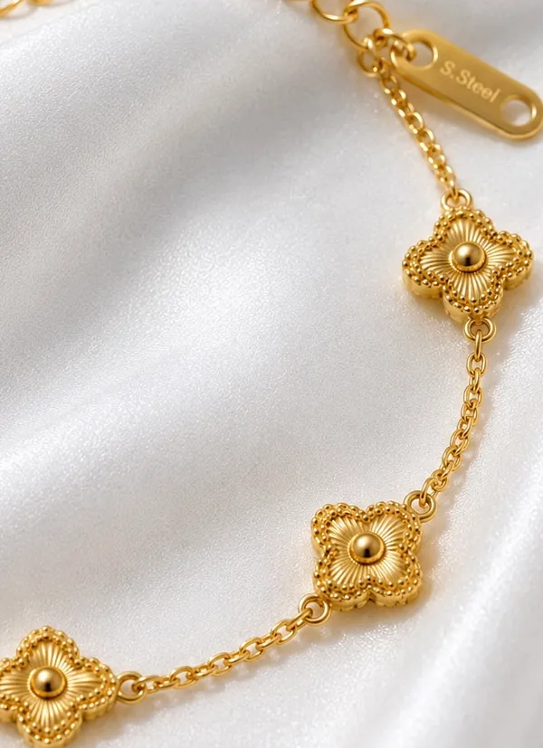 Gold_Tone_Stainless_Steel_Floral_Motif_Chain_Bracelets_For_Women