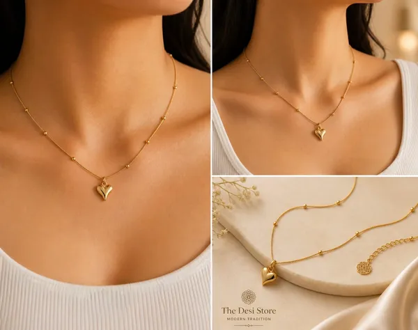 Gold_Tone_Stainless_Steel_Beaded_Heart_Pendant_Necklace_For_Women