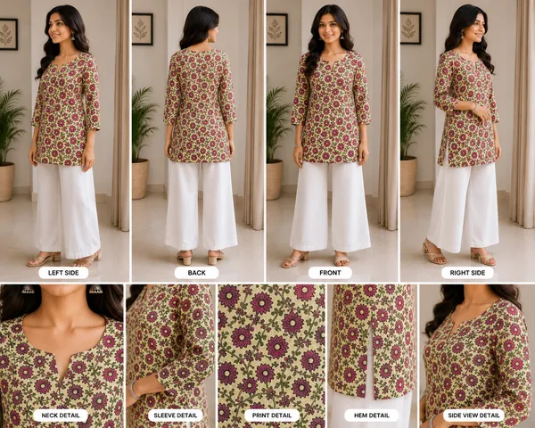 Olive_Cotton_Floral_Print_Three_Quarter_Sleeve__Short_Kurti_For_Women