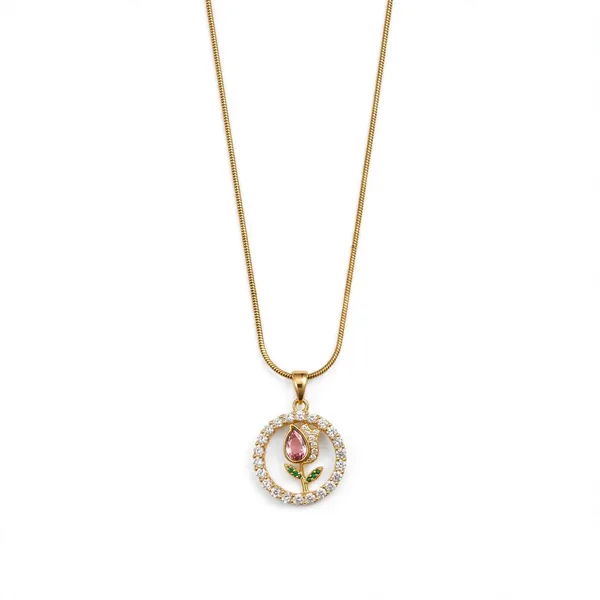 Pink_Tulip_Diamond_Circle_Pendant_Necklace_for_Women_&_Girls_-_Anti_Tarnish_Gold_Plated