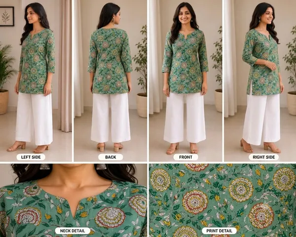 Green_Cotton_Floral_Print_Three_Quarter_Sleeve_Short_Straight_Kurti_For_Women