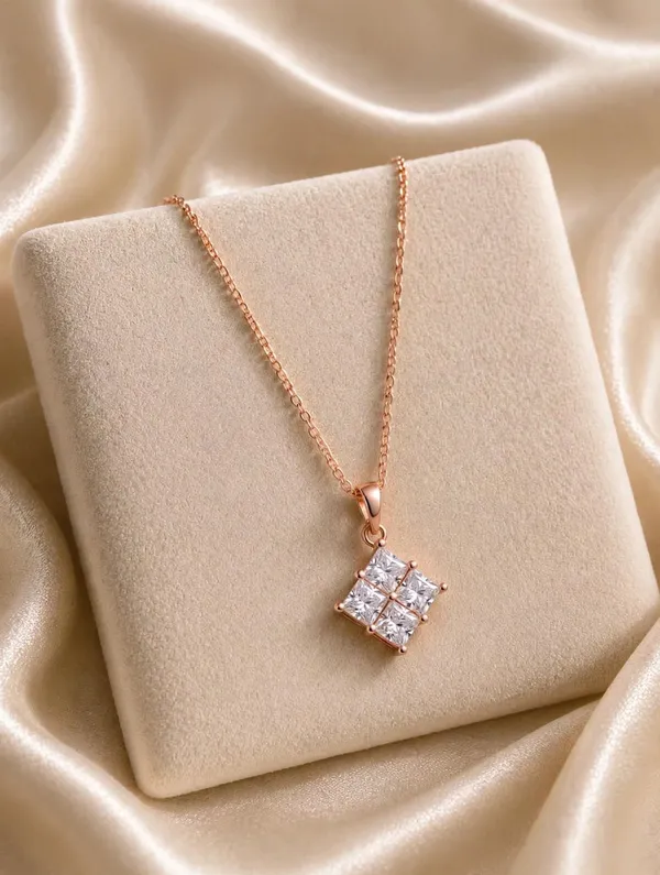 Rose_Gold_4_Diamond_Princess_Cut_Pendant_Necklace_for_Women_-_Anti_Tarnish
