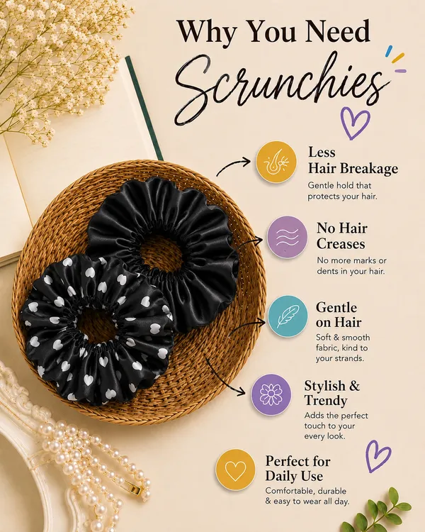 Black_Silk_Satin_Heart_Print_Hair_Scrunchie_For_Women