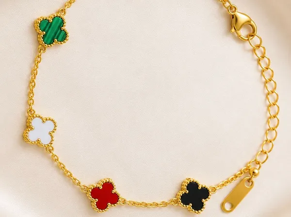 Gold_Tone_Stainless_Steel_Multicolor_Clover_Charm_Bracelet_For_Women