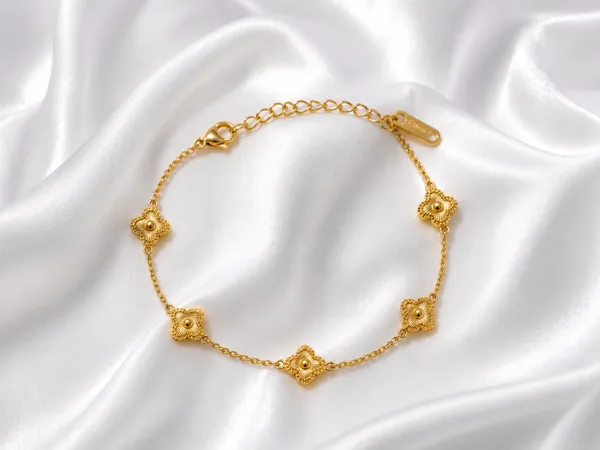 Gold_Tone_Stainless_Steel_Floral_Motif_Chain_Bracelets_For_Women