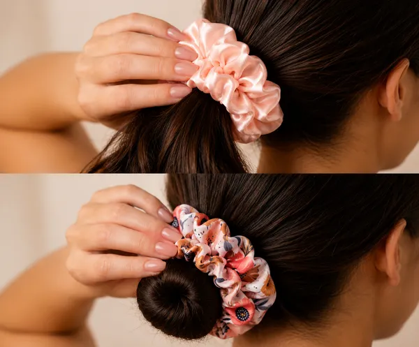 Pink_Silk_Floral_Hair_Scrunchie_Set_For_Women