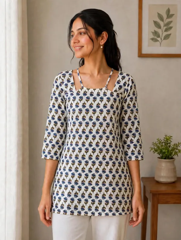 White_sleves_Short_Kurti_For_Women