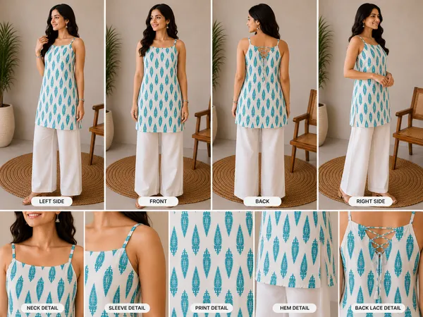 White_Cotton_Sleeveless_Straight__Short_Kurti_For_Women
