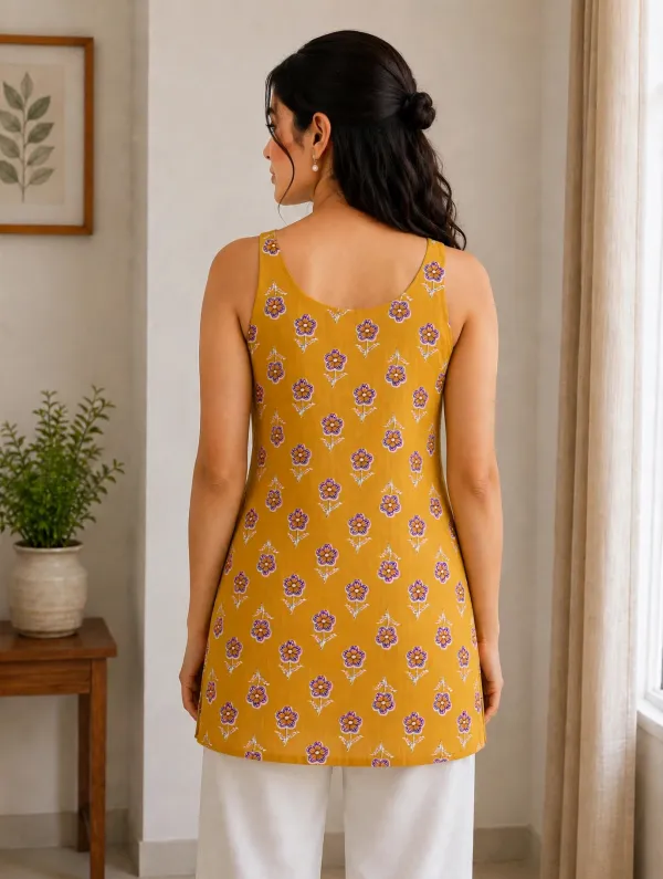 Yellow_Sleveless_Short_Kurti_For_Women
