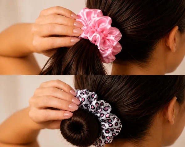 Pink_Black_Silk_Satin_Leopard_Print_Hair_Scrunchie_For_Women