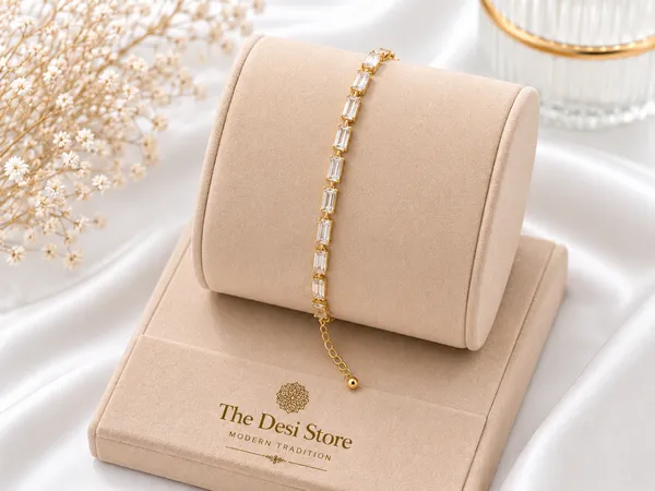 Gold_Tone_Stainless_Steel_Baguette_Stone_Bracelet_For_Women