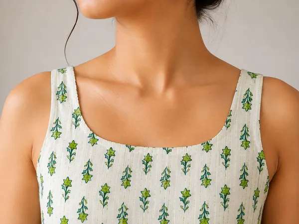 white_&_green_sleveless_Short_Kurti_For_Women