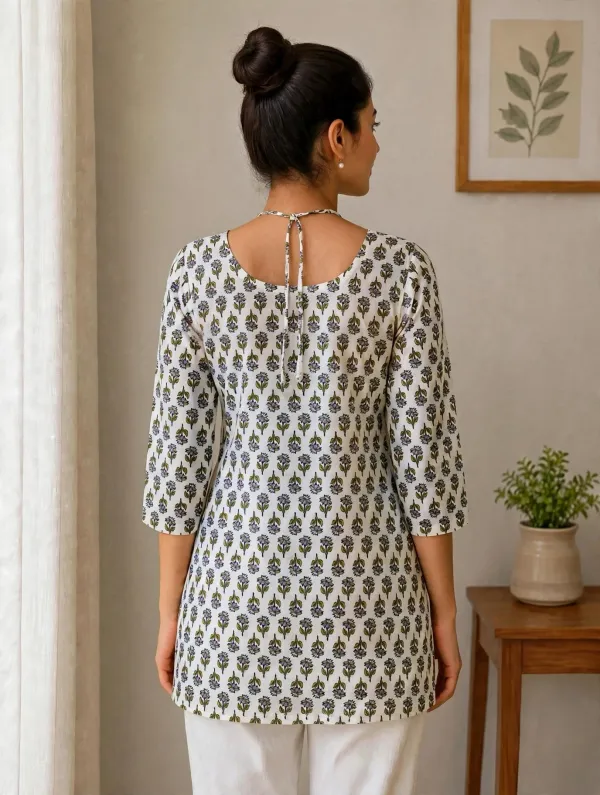 white_&_green_sleves_Short_Kurti_For_Women