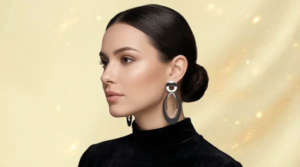 Silver_Alloy_Dual-Tone_Oval_Drop_Earrings_For_Women