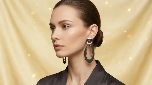 Silver_Alloy_Dual-Tone_Oval_Drop_Earrings_For_Women