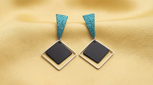 Gold_And_Black_Alloy_Geometric_Square_Drop_Earrings_For_Women