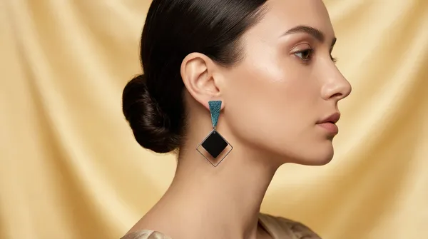 Gold_And_Black_Alloy_Geometric_Square_Drop_Earrings_For_Women