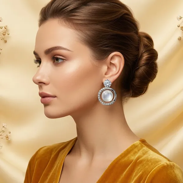 Silver_Alloy_Pearl_Halo_Drop_Earrings_For_Women
