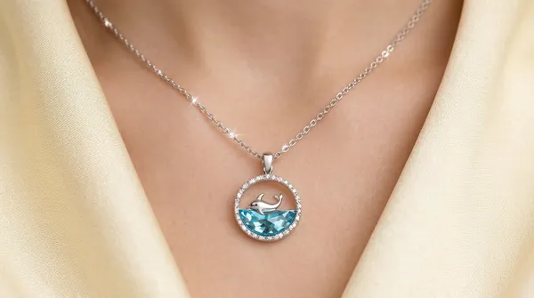 Silver_And_Blue_Alloy_Aqua_Crystal_Dolphin_Pendant_Necklace_For_Women