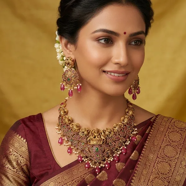 Gold_Alloy_Peacock_Lakshmi_Temple_Necklace_Set_For_Women