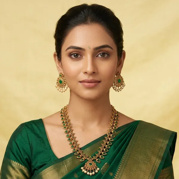 Gold_Alloy_Emerald_Temple_Drop_Long_Necklace_Set_For_Women