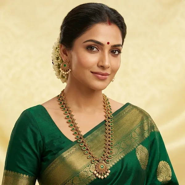 Gold_Alloy_Emerald_Temple_Drop_Long_Necklace_Set_For_Women