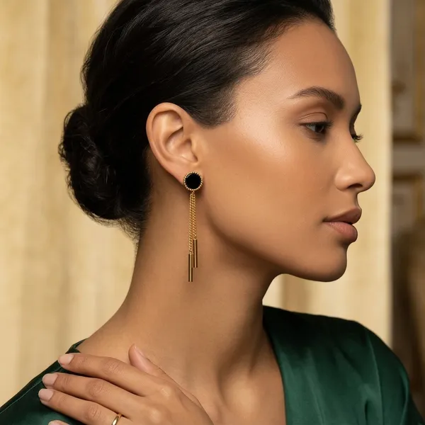 Gold_Alloy_Black_Stud_Chain_Bar_Drop_Earrings_For_Women