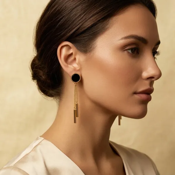 Gold_Alloy_Black_Stud_Chain_Bar_Drop_Earrings_For_Women