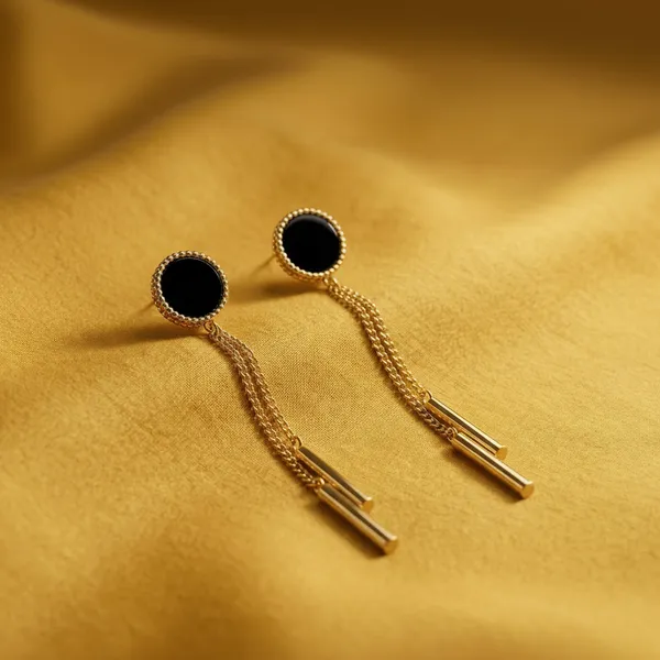 Gold_Alloy_Black_Stud_Chain_Bar_Drop_Earrings_For_Women