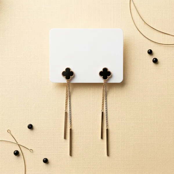 Gold_Alloy_Black_Clover_Chain_Drop_Earrings_For_Women