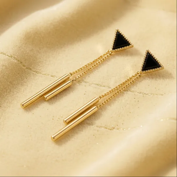 Gold_And_Black_Alloy_Emerald_Triangle_Chain_Drop_Earrings_For_Women