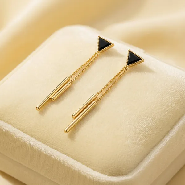 Gold_And_Black_Alloy_Emerald_Triangle_Chain_Drop_Earrings_For_Women