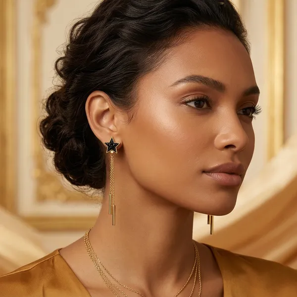 Gold_Alloy_Black_Star_Stud_Chain_Bar_Drop_Earrings_For_Women