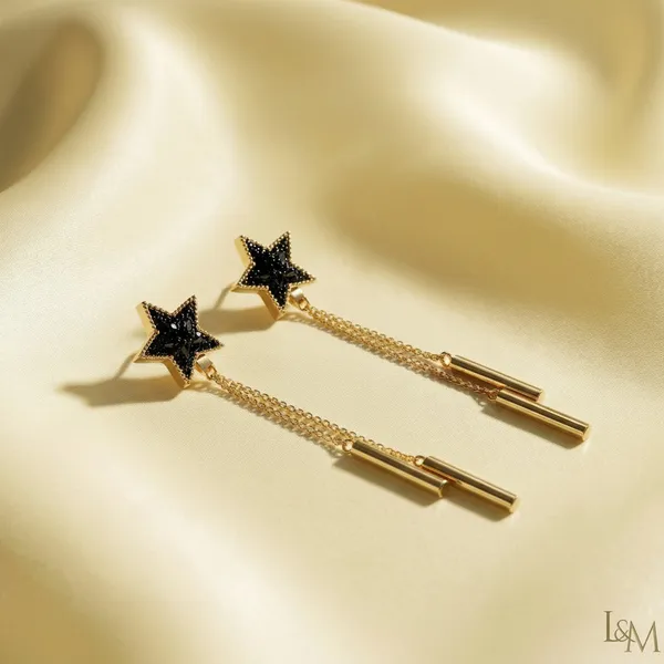 Gold_Alloy_Black_Star_Stud_Chain_Bar_Drop_Earrings_For_Women