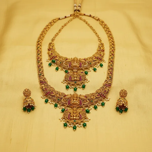 Gold_Alloy_Temple_Goddess_Motif_Necklace_Set_For_Women