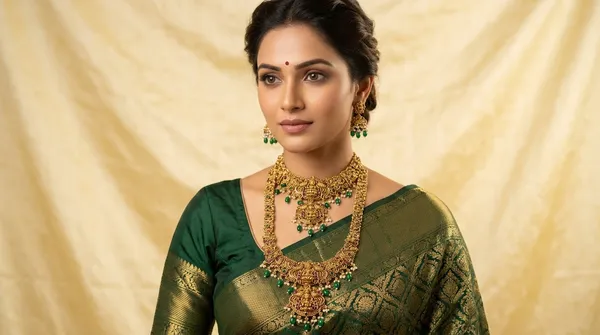 Gold_Alloy_Temple_Goddess_Motif_Necklace_Set_For_Women