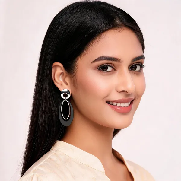 Silver_Alloy_Dual-Tone_Oval_Drop_Earrings_For_Women