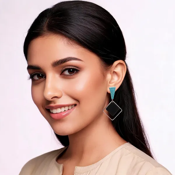 Gold_And_Black_Alloy_Geometric_Square_Drop_Earrings_For_Women