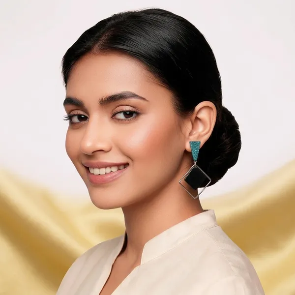 Gold_And_Black_Alloy_Geometric_Square_Drop_Earrings_For_Women