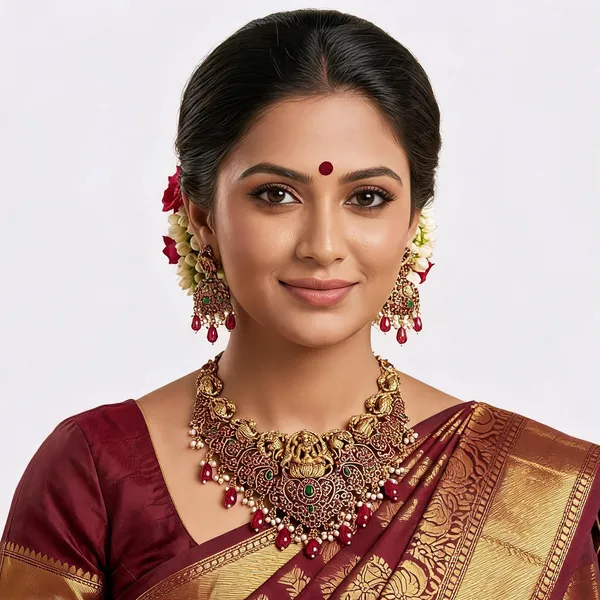 Gold_Alloy_Peacock_Lakshmi_Temple_Necklace_Set_For_Women