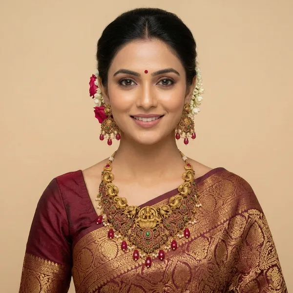 Gold_Alloy_Peacock_Lakshmi_Temple_Necklace_Set_For_Women