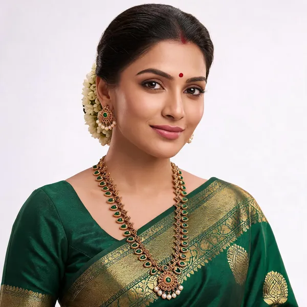 Gold_Alloy_Emerald_Temple_Drop_Long_Necklace_Set_For_Women