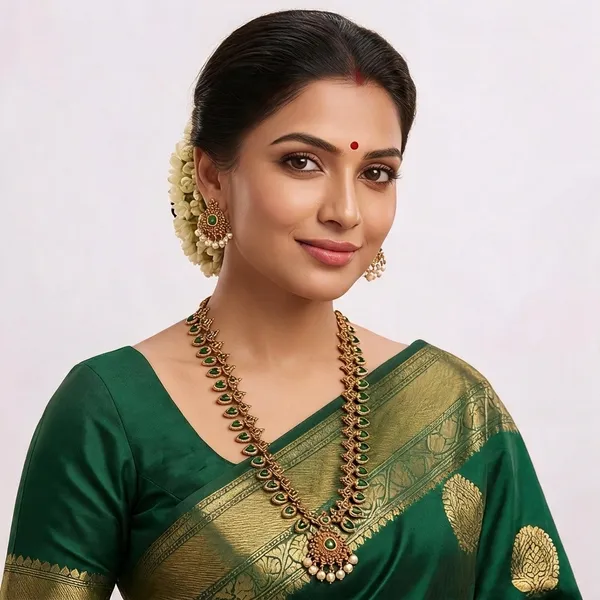 Gold_Alloy_Emerald_Temple_Drop_Long_Necklace_Set_For_Women