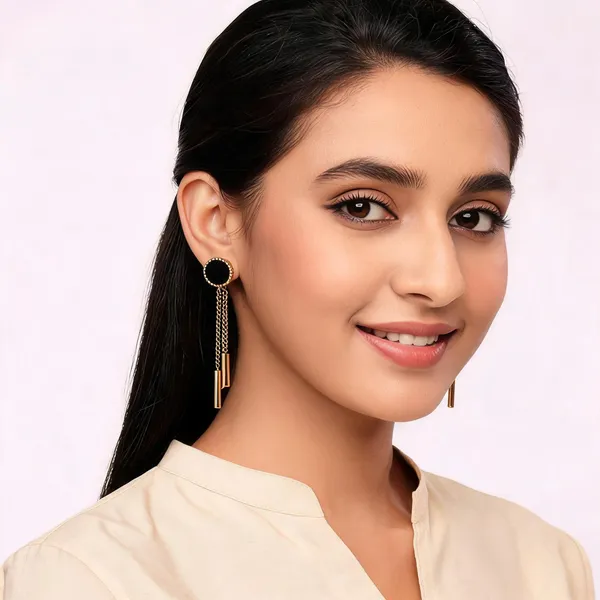 Gold_Alloy_Black_Stud_Chain_Bar_Drop_Earrings_For_Women