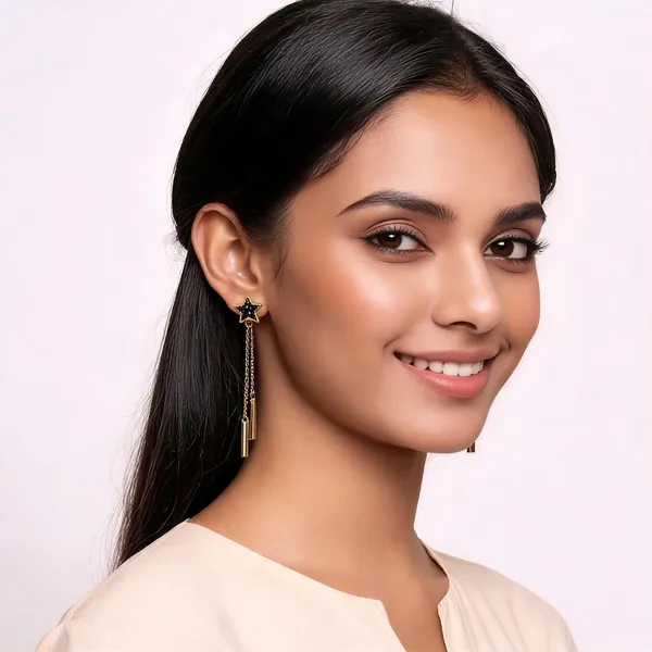 Gold_Alloy_Black_Star_Stud_Chain_Bar_Drop_Earrings_For_Women