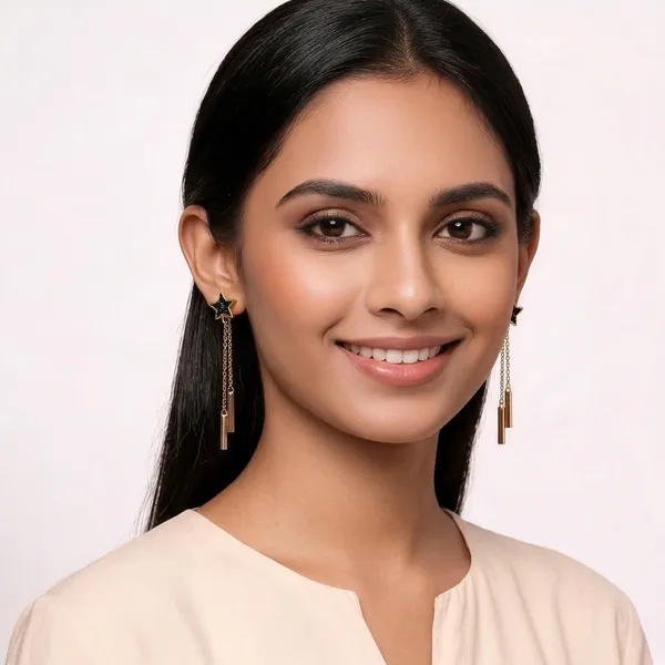 Gold_Alloy_Black_Star_Stud_Chain_Bar_Drop_Earrings_For_Women