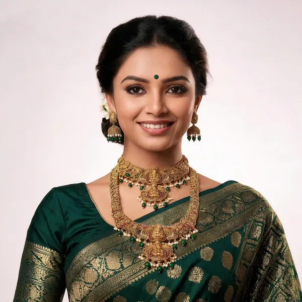 Gold_Alloy_Temple_Goddess_Motif_Necklace_Set_For_Women