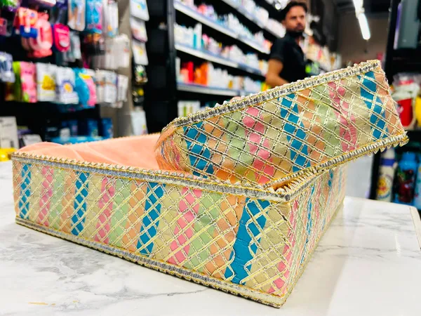 Fabric_Decorative_Multicolour_Diamond_Pattern_Rectangular_Tray