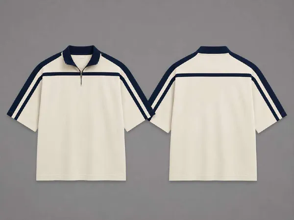 Cream_Quarter-Zip_Striped_Polo_T-Shirt_for_Men